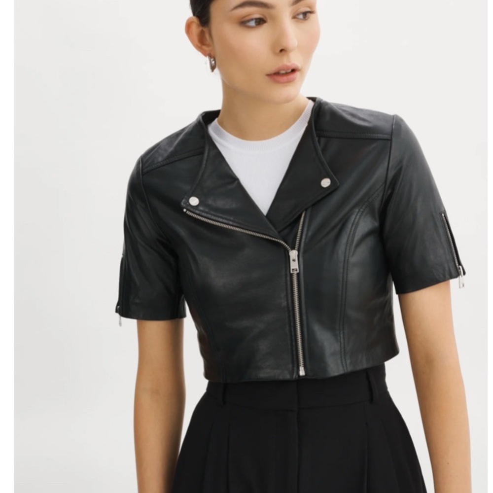 Black Leather Cropped Jacket